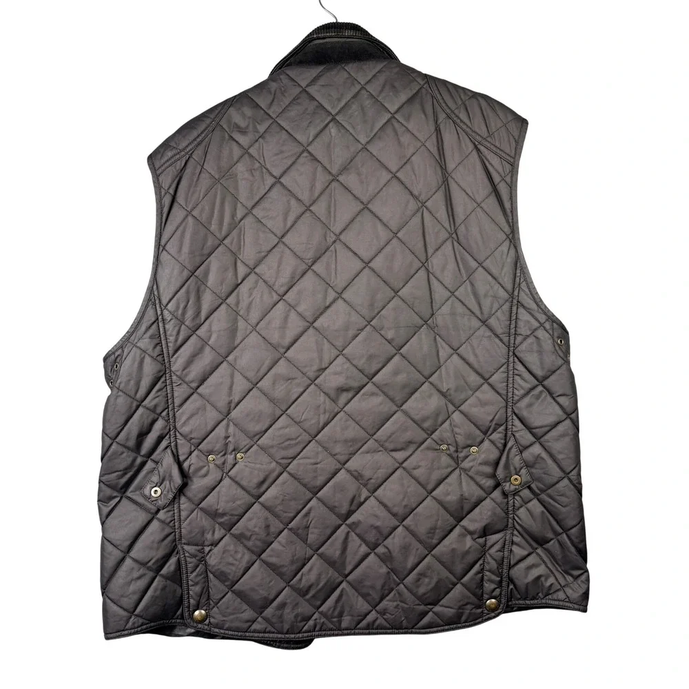 Polo Ralph Lauren Mens XL Black Quilted Vest Corduroy Collar Full Zip Snap Front